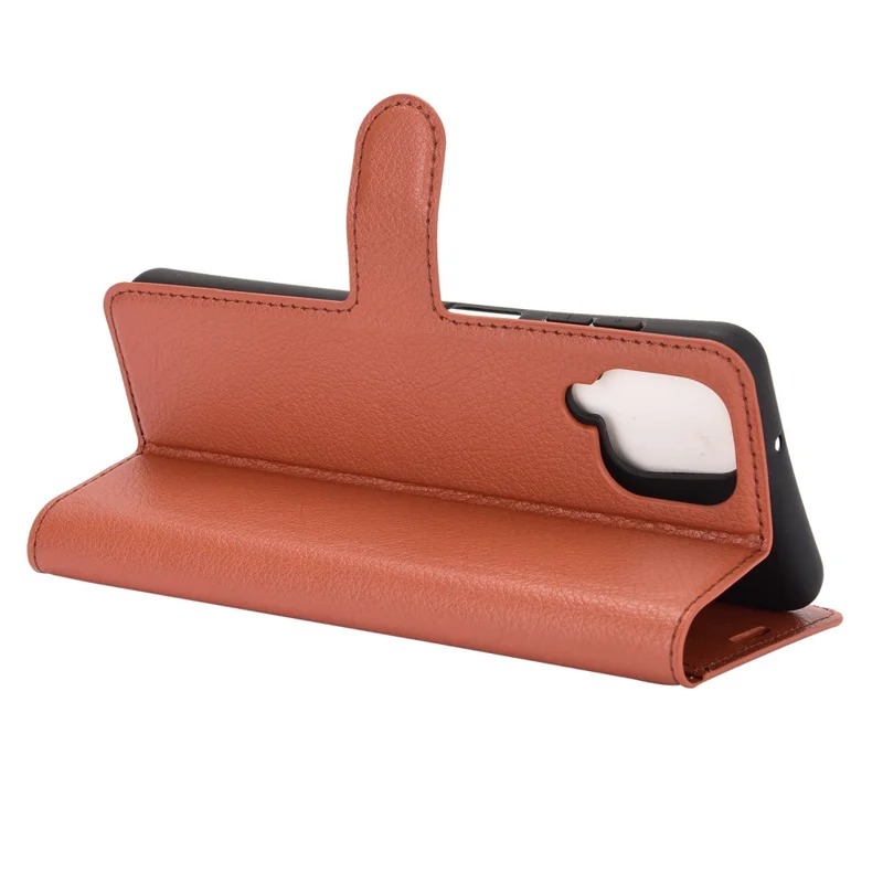 Wallet Stand Litchi Texture Phone Protective Shell for Samsung Galaxy A12 / M12 Multi-Color Surface Cell Phone Accessory - Brown