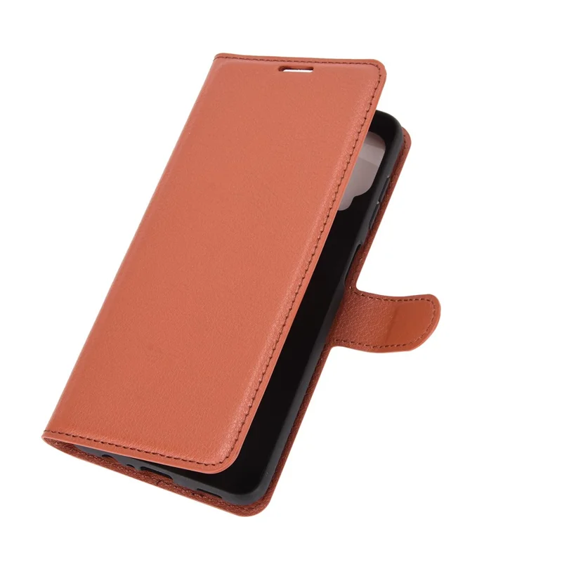 Wallet Stand Litchi Texture Phone Protective Shell for Samsung Galaxy A12 / M12 Multi-Color Surface Cell Phone Accessory - Brown