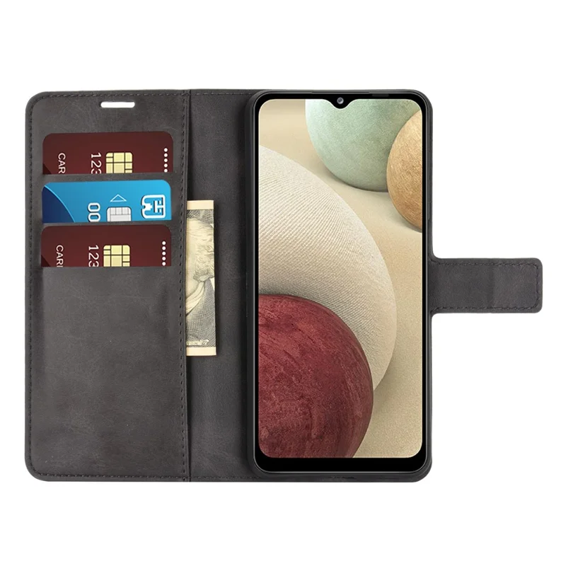 TPU + PU Leather Phone Stand Cover for Samsung Galaxy A12 - Black