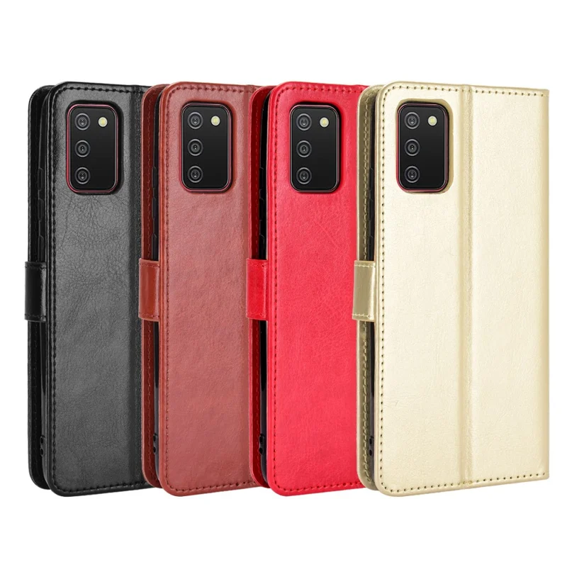 Crazy Horse-struktur, plånbok, ställ, läder, mobilskal till Samsung Galaxy A02s (166,5 mm) – Svart