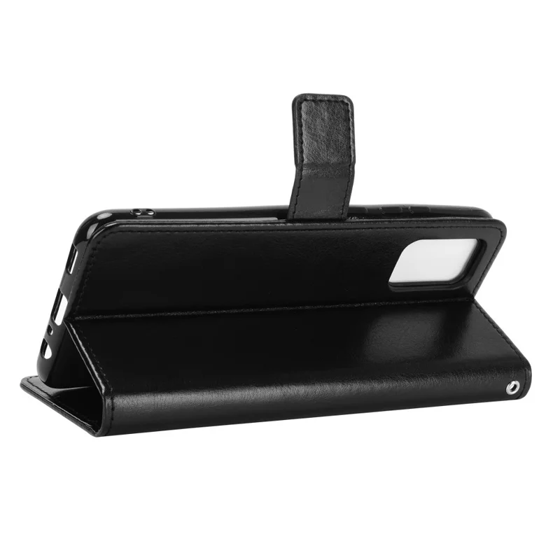 Crazy Horse-struktur, plånbok, ställ, läder, mobilskal till Samsung Galaxy A02s (166,5 mm) – Svart