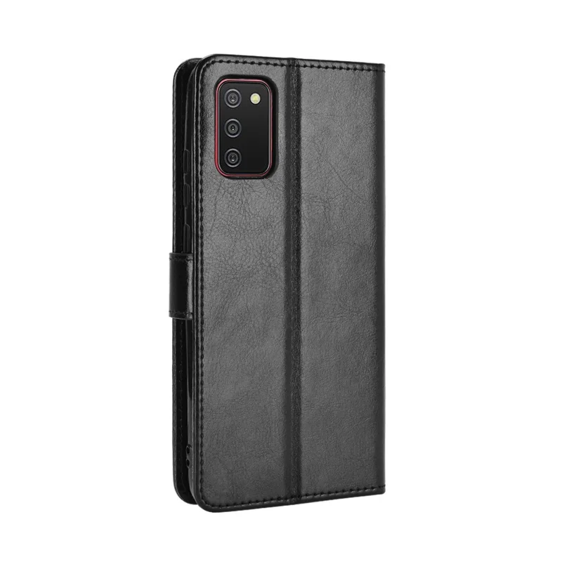 Crazy Horse-struktur, plånbok, ställ, läder, mobilskal till Samsung Galaxy A02s (166,5 mm) – Svart