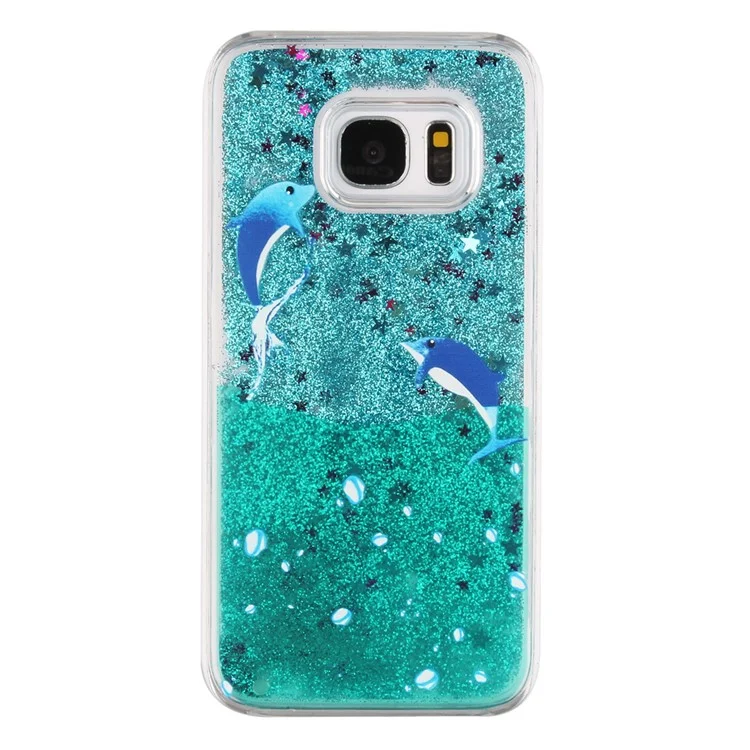 Dynamic Glitter Powder and Stars Hard Back Case for Samsung Galaxy S7 edge G935 - Dolphin