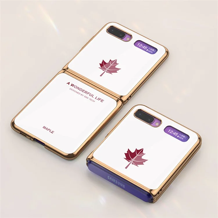 GKK Для Samsung Galaxy Z Flip Flip Trawer Metal + Dempored Glass Chace Debrid Cover - Белый/золотой/клен