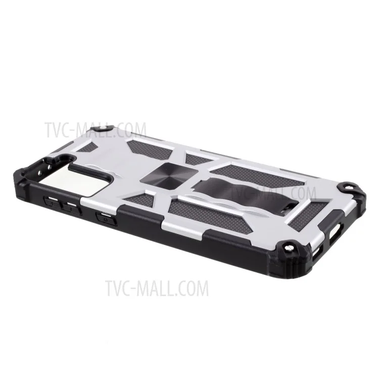 Armor Pc+ Tpu Case de Teléfono Con Tapa de Metal Magnético de Kickstand Cubierta Anti-drop Para Samsung Galaxy S21+ 5G - Plata