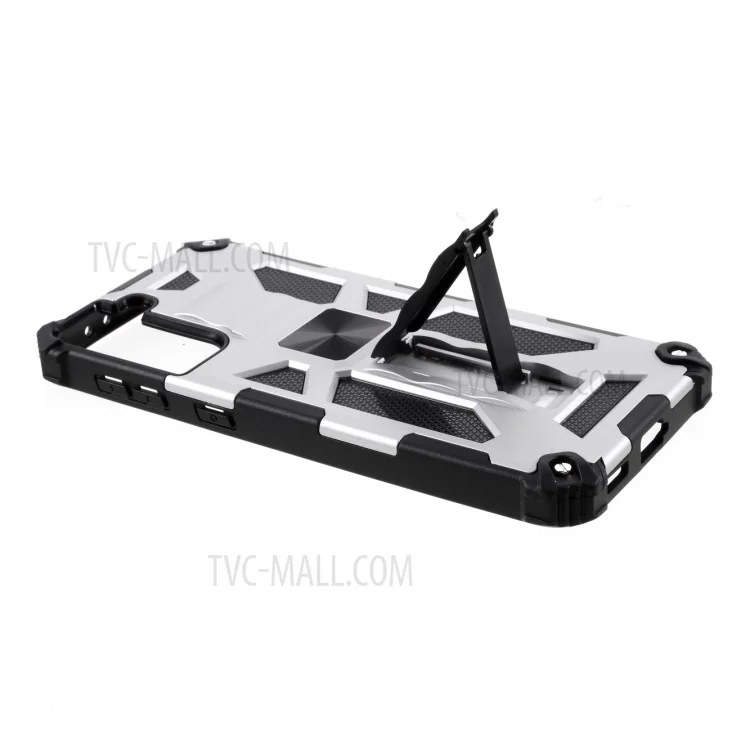 Armor Pc+ Tpu Case de Teléfono Con Tapa de Metal Magnético de Kickstand Cubierta Anti-drop Para Samsung Galaxy S21+ 5G - Plata