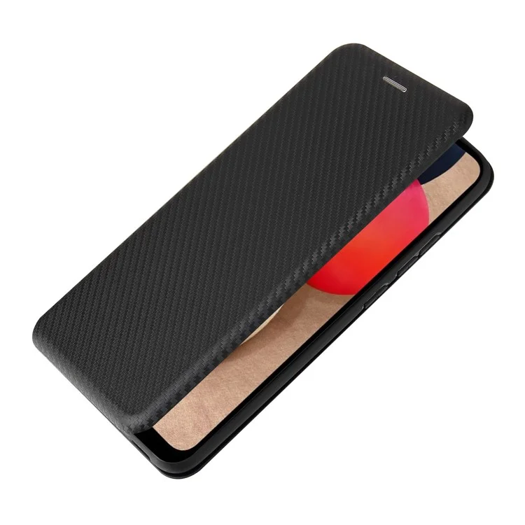 Carbon Fiber Texture Leather Case Auto-absorbed Stand Cover for Samsung Galaxy A02s (166.5x75.9x9.2mm) - Black