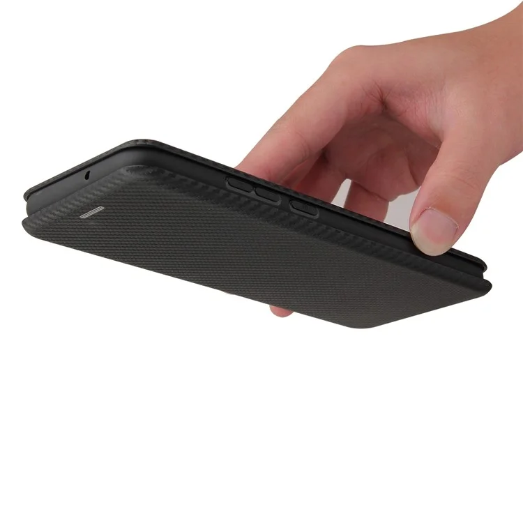 Carbon Fiber Texture Leather Case Auto-absorbed Stand Cover for Samsung Galaxy A02s (166.5x75.9x9.2mm) - Black