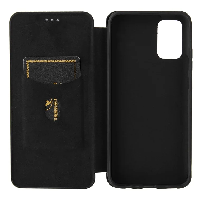 Carbon Fiber Texture Leather Case Auto-absorbed Stand Cover for Samsung Galaxy A02s (166.5x75.9x9.2mm) - Black
