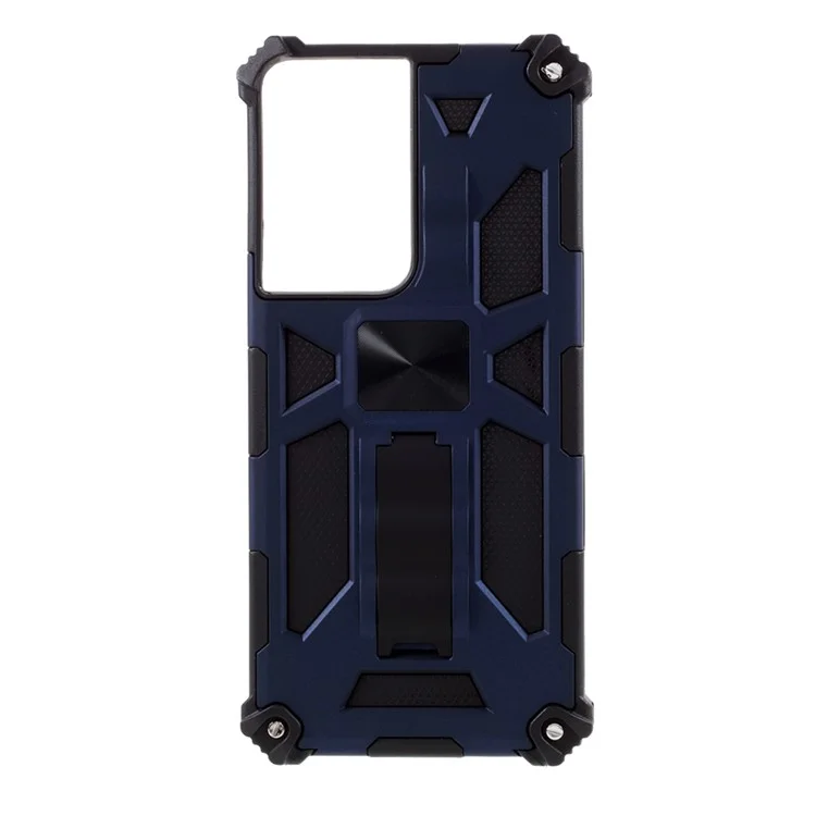 Quality PC+TPU with Kickstand Magnetic Metal Sheet Anti-drop Cover for Samsung Galaxy S21 Ultra 5G - Dark Blue