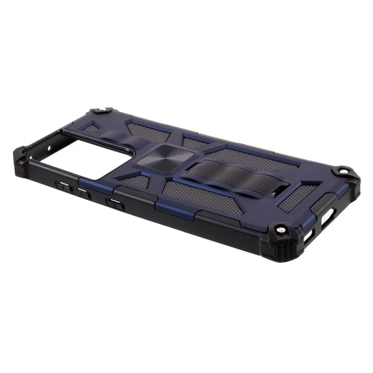 Quality PC+TPU with Kickstand Magnetic Metal Sheet Anti-drop Cover for Samsung Galaxy S21 Ultra 5G - Dark Blue