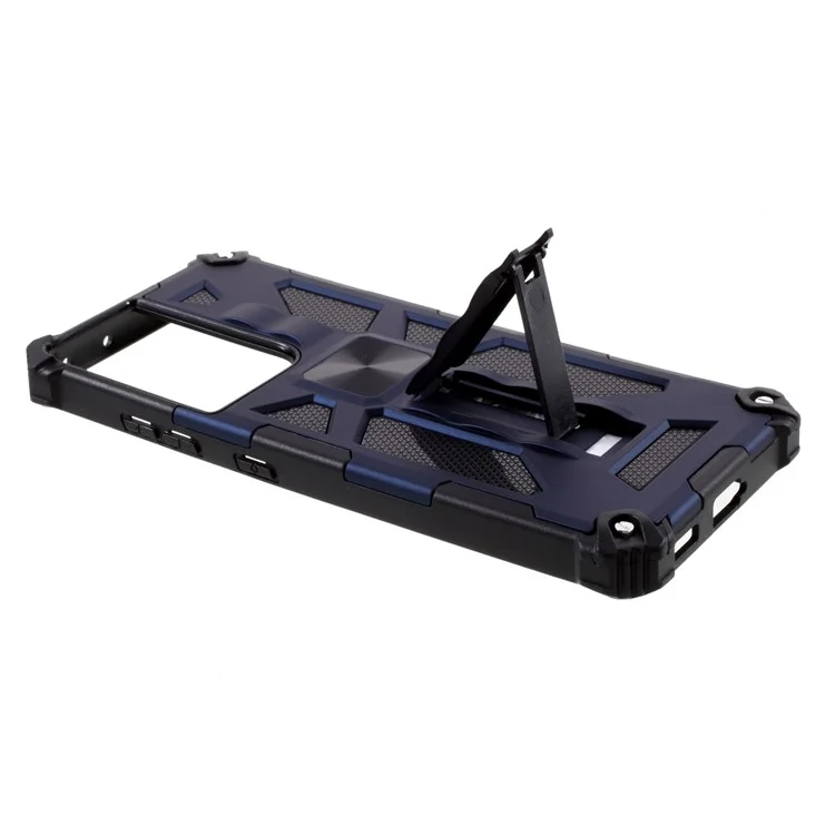 Quality PC+TPU with Kickstand Magnetic Metal Sheet Anti-drop Cover for Samsung Galaxy S21 Ultra 5G - Dark Blue