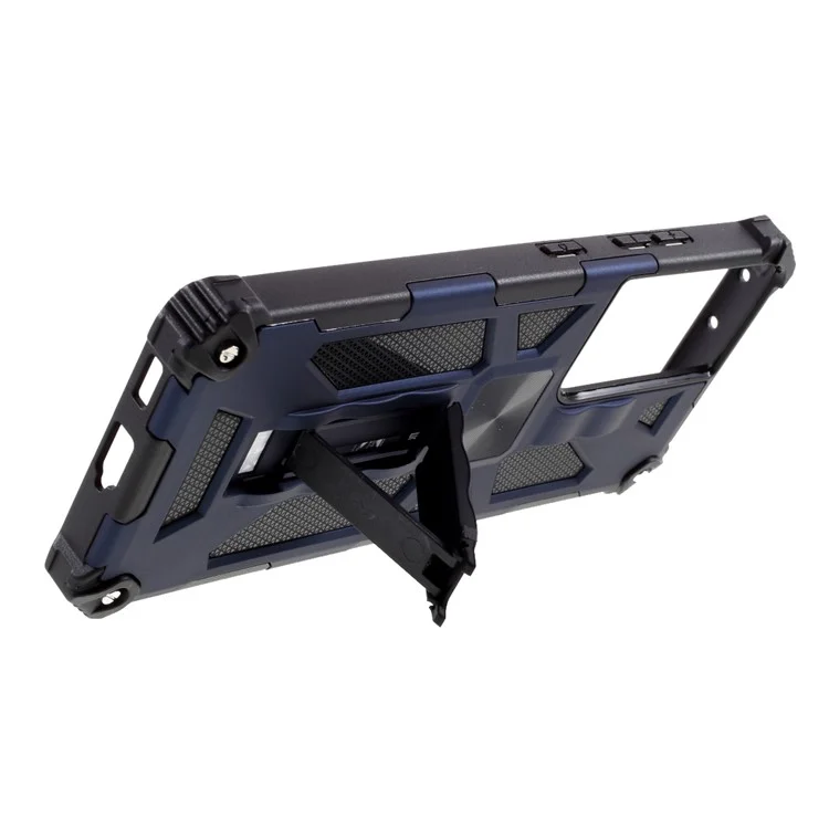 Quality PC+TPU with Kickstand Magnetic Metal Sheet Anti-drop Cover for Samsung Galaxy S21 Ultra 5G - Dark Blue