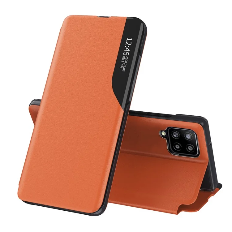 View Window Flip Leather Phone Stand Case Cover for Samsung Galaxy A42 5G - Orange