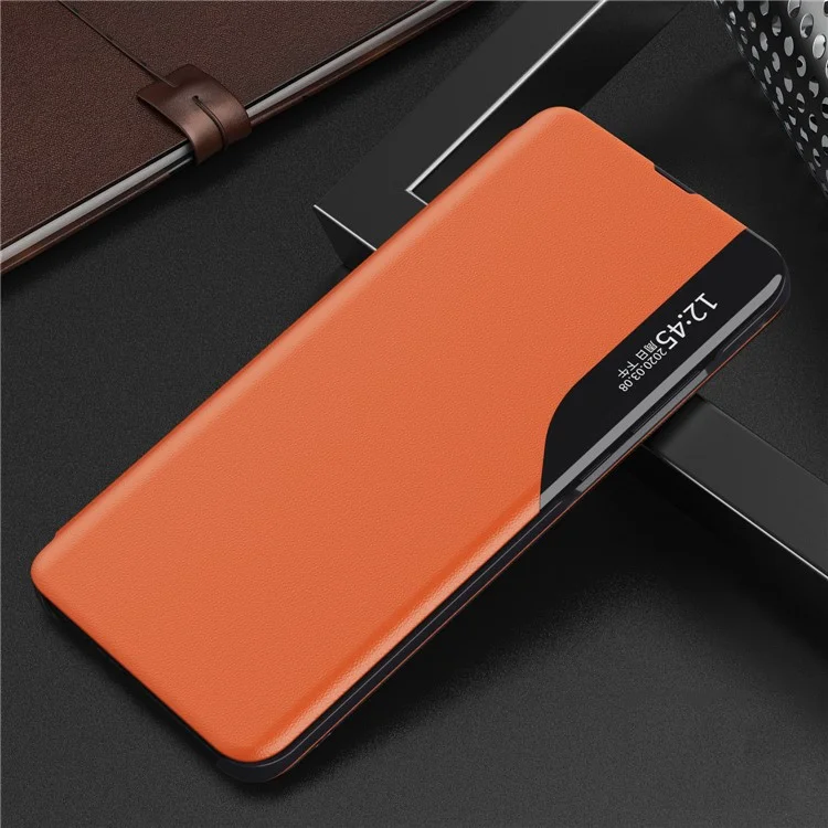 View Window Flip Leather Phone Stand Case Cover for Samsung Galaxy A42 5G - Orange