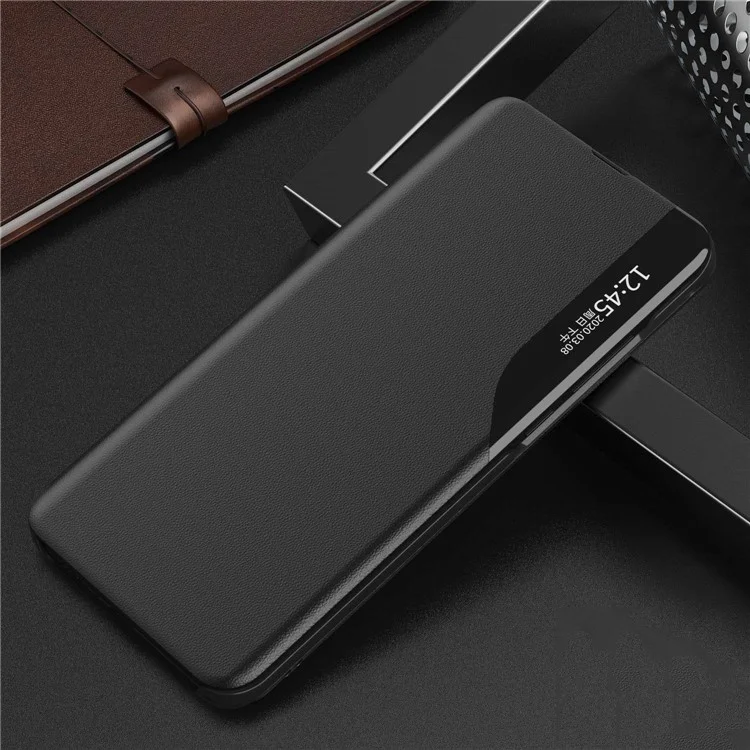 Многоцветный Вид Окна Кожи Кожаный Телефон Flip Stand Case Auto-поглощенная Крышка Для Samsung Galaxy A32 5G / M32 5G - Чернить