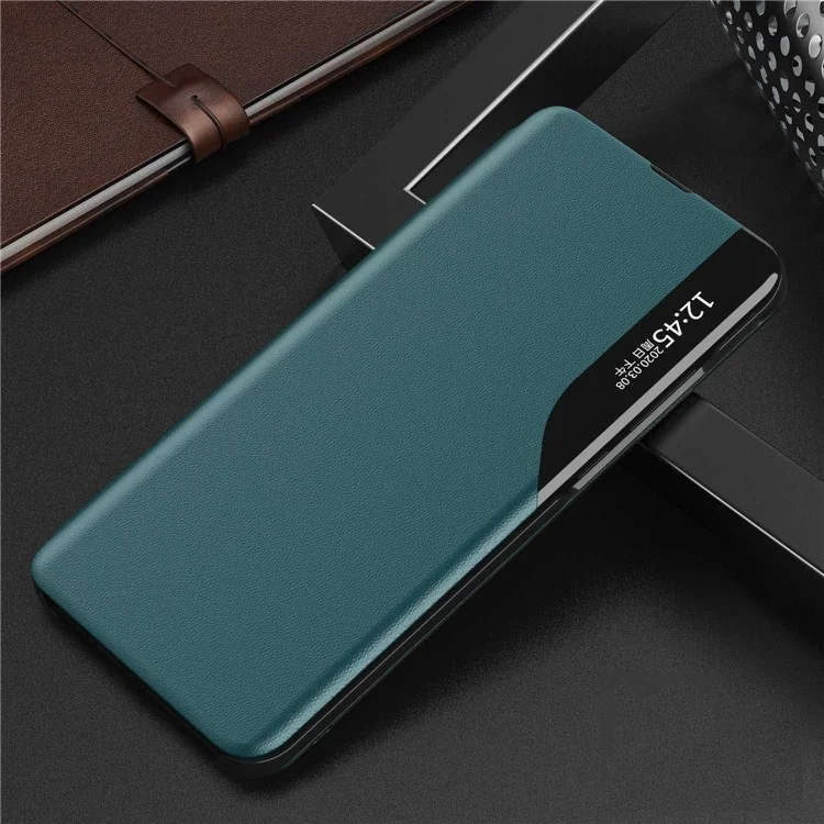 Многоцветный Вид Окна Кожи Кожаный Телефон Flip Stand Case Auto-поглощенная Крышка Для Samsung Galaxy A32 5G / M32 5G - Зеленый