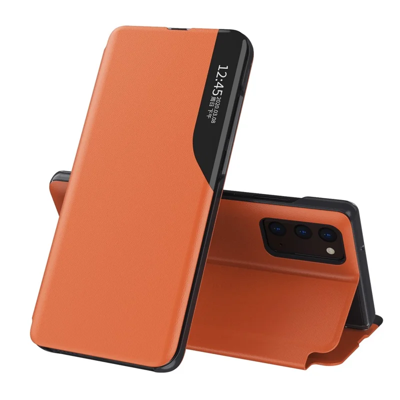 Funda con ventana de visualización, de cuero PU, con soporte para Samsung Galaxy A13 5G / A32 5G / M32 5G - Naranja