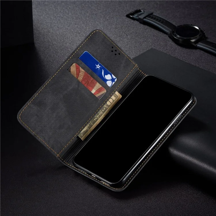 Style Vintage Pour Samsung Galaxy S21 4g / 5g Jeans Texture Texture Portefeuille Couverture Téléphon - le Noir