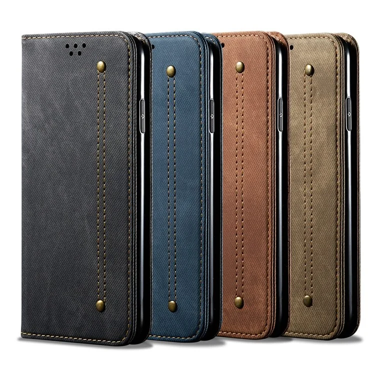 Style Vintage Pour Samsung Galaxy S21 4g / 5g Jeans Texture Texture Portefeuille Couverture Téléphon - le Noir