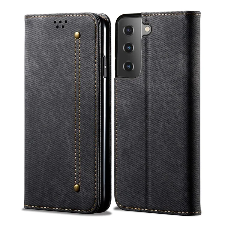 Style Vintage Pour Samsung Galaxy S21 4g / 5g Jeans Texture Texture Portefeuille Couverture Téléphon - le Noir