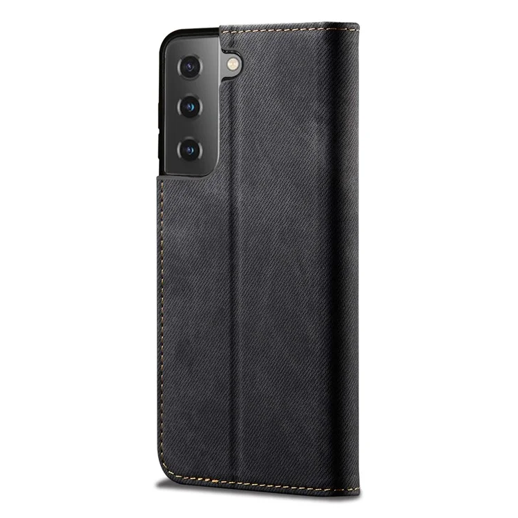 Style Vintage Pour Samsung Galaxy S21 4g / 5g Jeans Texture Texture Portefeuille Couverture Téléphon - le Noir