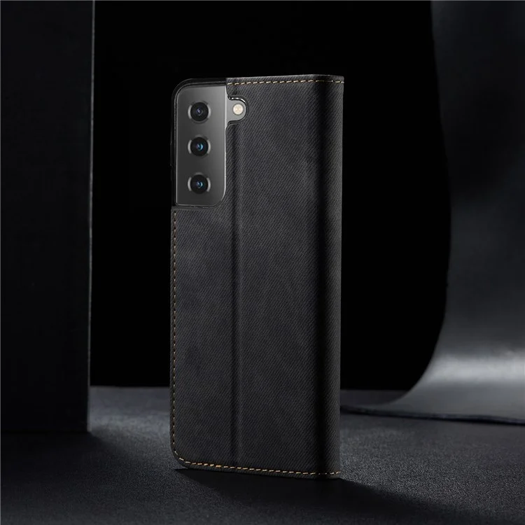 Style Vintage Pour Samsung Galaxy S21 4g / 5g Jeans Texture Texture Portefeuille Couverture Téléphon - le Noir