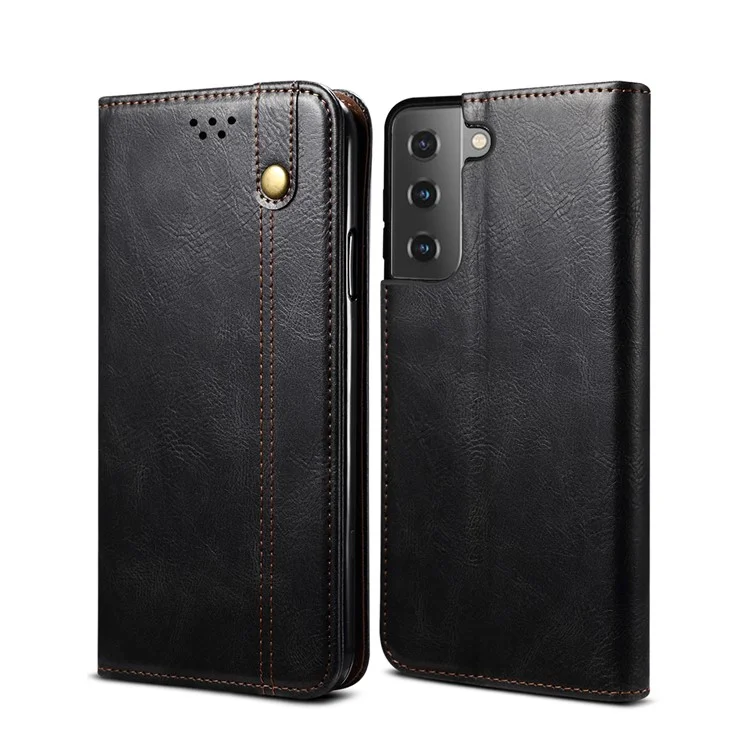 Waxy Crazy Horse Texture TPU + PU Leather Case Cover for Samsung Galaxy S21 4G/5G - Black