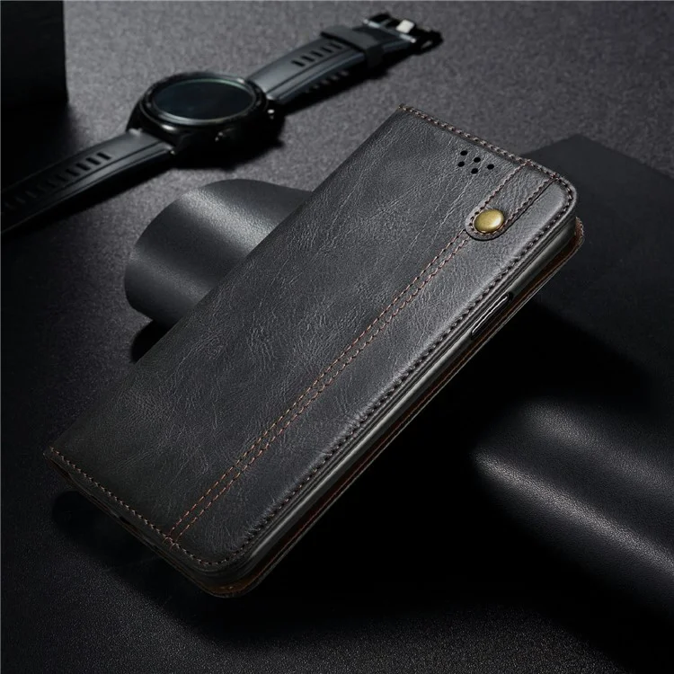 Waxy Crazy Horse Texture TPU + PU Leather Case Cover for Samsung Galaxy S21 4G/5G - Black