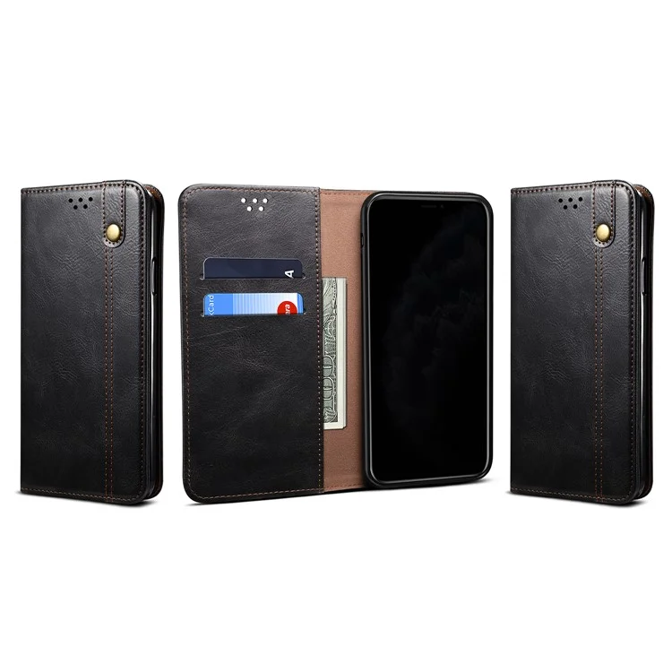 Waxy Crazy Horse Texture TPU + PU Leather Case Cover for Samsung Galaxy S21 4G/5G - Black