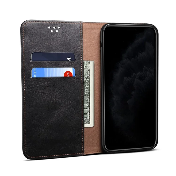 Waxy Crazy Horse Texture TPU + PU Leather Case Cover for Samsung Galaxy S21 4G/5G - Black