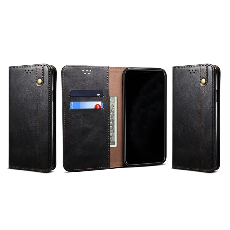 Восковая Сумасшедшая Конная Текстура TPU + Cue Cake Cover Cake Для Samsung Galaxy S21 Ultra 5G - Черный