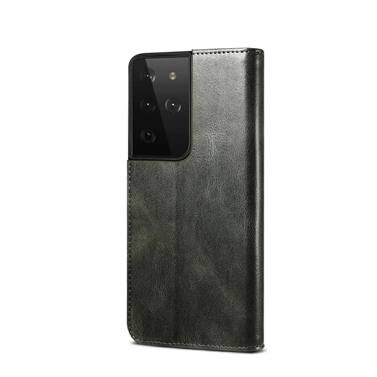 Восковая Сумасшедшая Конная Текстура TPU + Cue Cake Cover Cake Для Samsung Galaxy S21 Ultra 5G - Черный