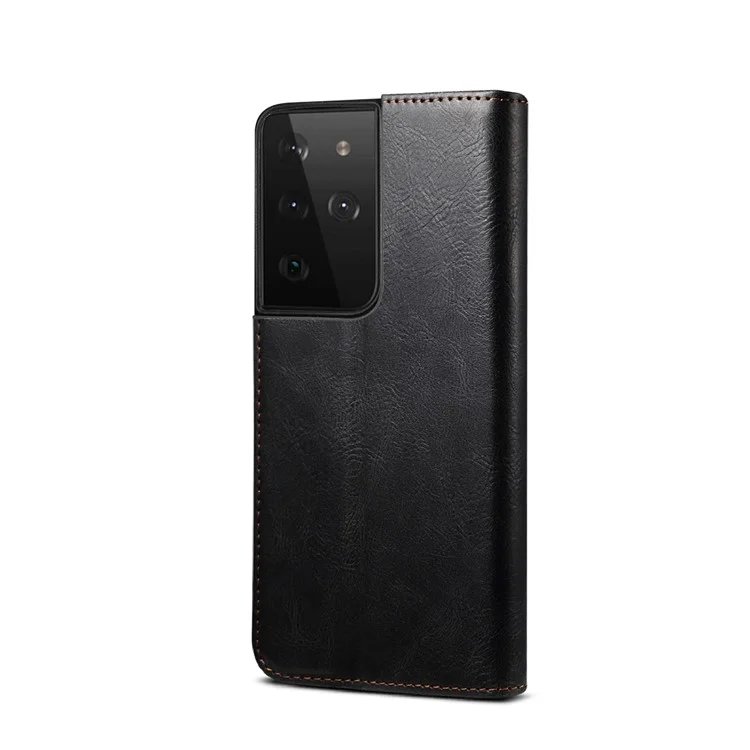 Восковая Сумасшедшая Конная Текстура TPU + Cue Cake Cover Cake Для Samsung Galaxy S21 Ultra 5G - Черный