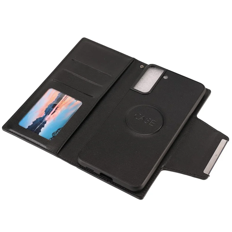 PU Leather Wallet Smartphone Shell Case with Detachable Inner TPU Case for Samsung Galaxy S21 Ultra 5G - Black