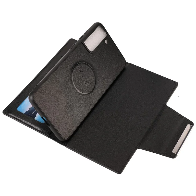 PU Leather Wallet Smartphone Shell Case with Detachable Inner TPU Case for Samsung Galaxy S21 Ultra 5G - Black