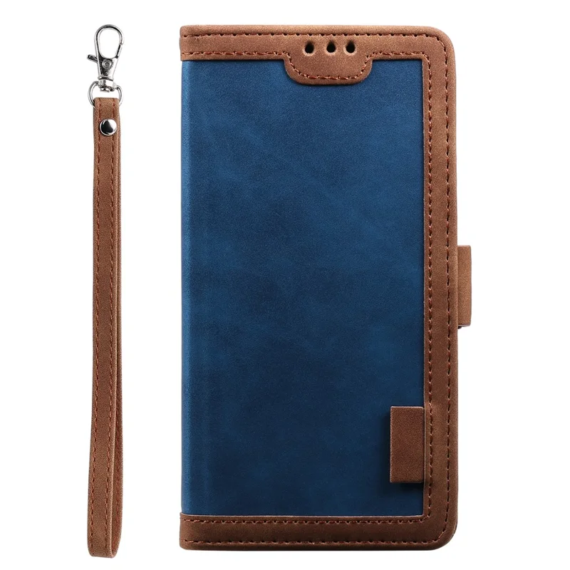 Retro Style Splicing Leather Cover for Samsung Galaxy S21 4G/5G Wallet Case - Blue