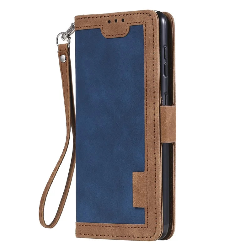 Retro Style Splicing Leather Cover for Samsung Galaxy S21 4G/5G Wallet Case - Blue