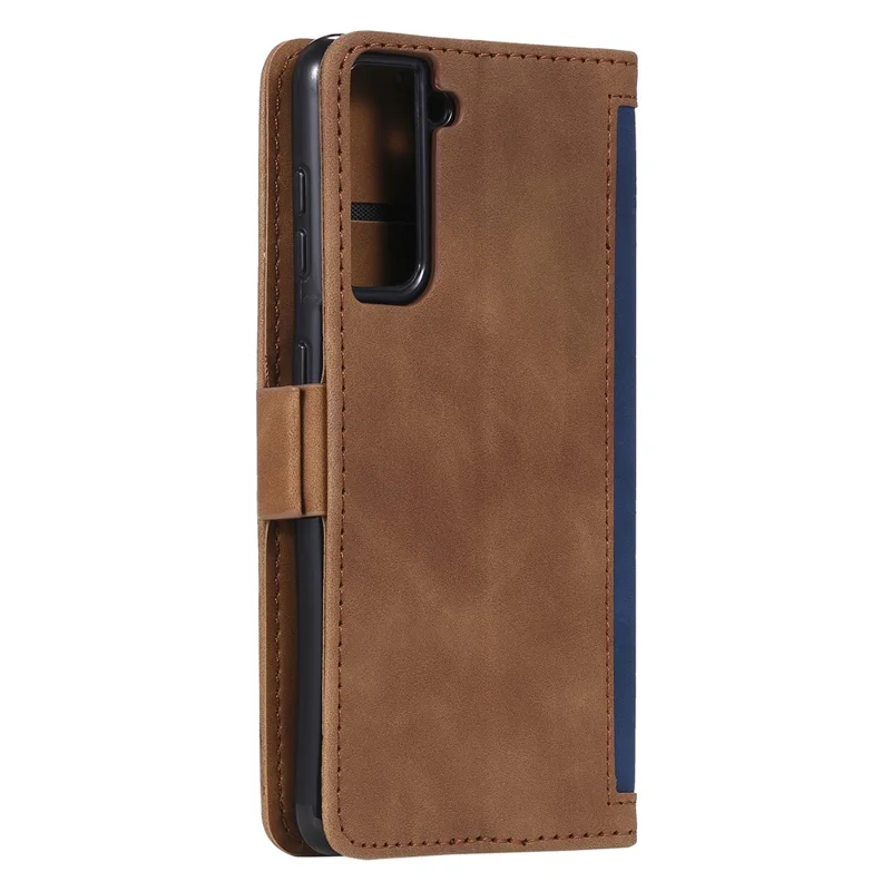 Retro Style Splicing Leather Cover for Samsung Galaxy S21 4G/5G Wallet Case - Blue