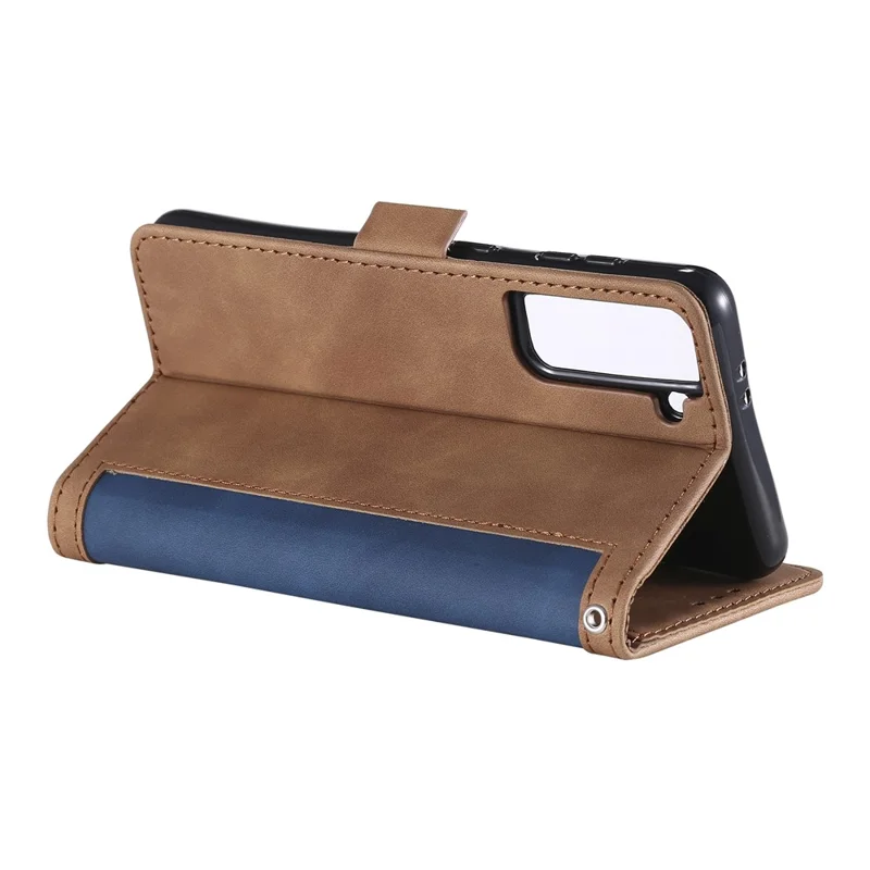 Retro Style Splicing Leather Cover for Samsung Galaxy S21 4G/5G Wallet Case - Blue