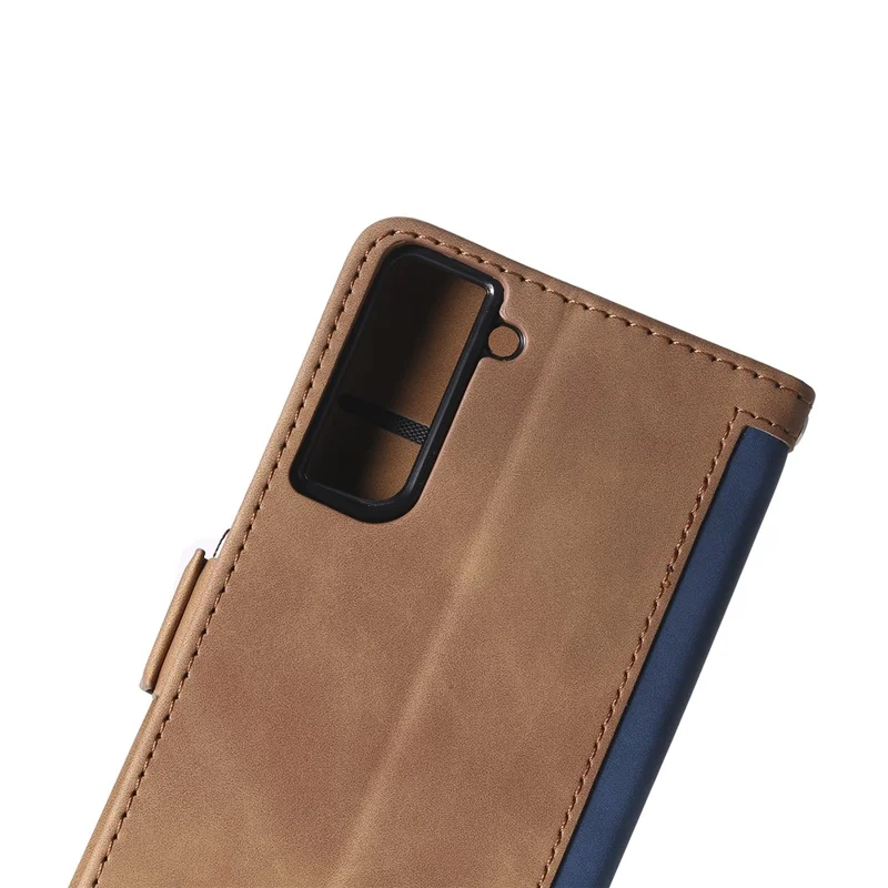 Retro Style Splicing Leather Cover for Samsung Galaxy S21 4G/5G Wallet Case - Blue