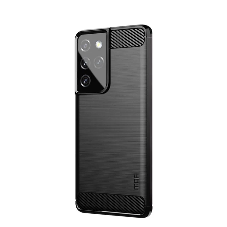 Funda de teléfono móvil MOFI con textura de fibra de carbono y acabado cepillado de TPU para Samsung Galaxy S21 Ultra 5G - Negro