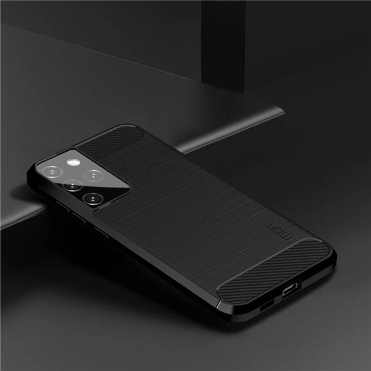 Funda de teléfono móvil MOFI con textura de fibra de carbono y acabado cepillado de TPU para Samsung Galaxy S21 Ultra 5G - Negro