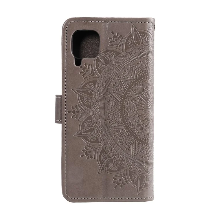 Custodia in pelle con motivo impresso a fiore mandala per Samsung Galaxy A12/M12 - Grigia