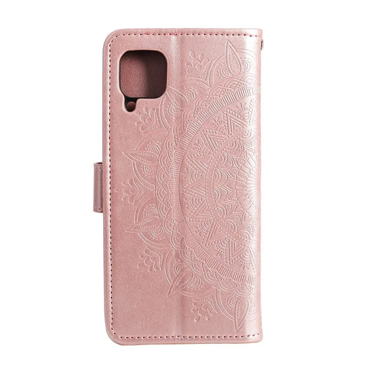 Funda de Cuero con Estampado de Mandala Flor y Correa para Samsung Galaxy A12/M12 - Oro Rosa