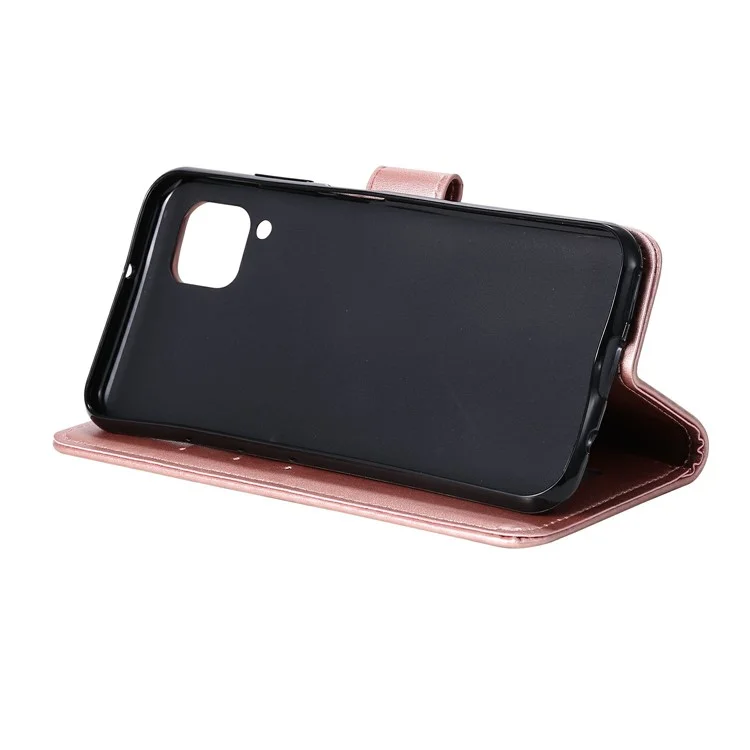 Funda de Cuero con Estampado de Mandala Flor y Correa para Samsung Galaxy A12/M12 - Oro Rosa