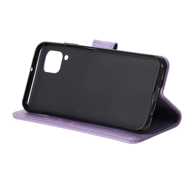 Carteira de Couro com Flor de Mandala Impressa com Alça para Samsung Galaxy A12/M12 - Roxo