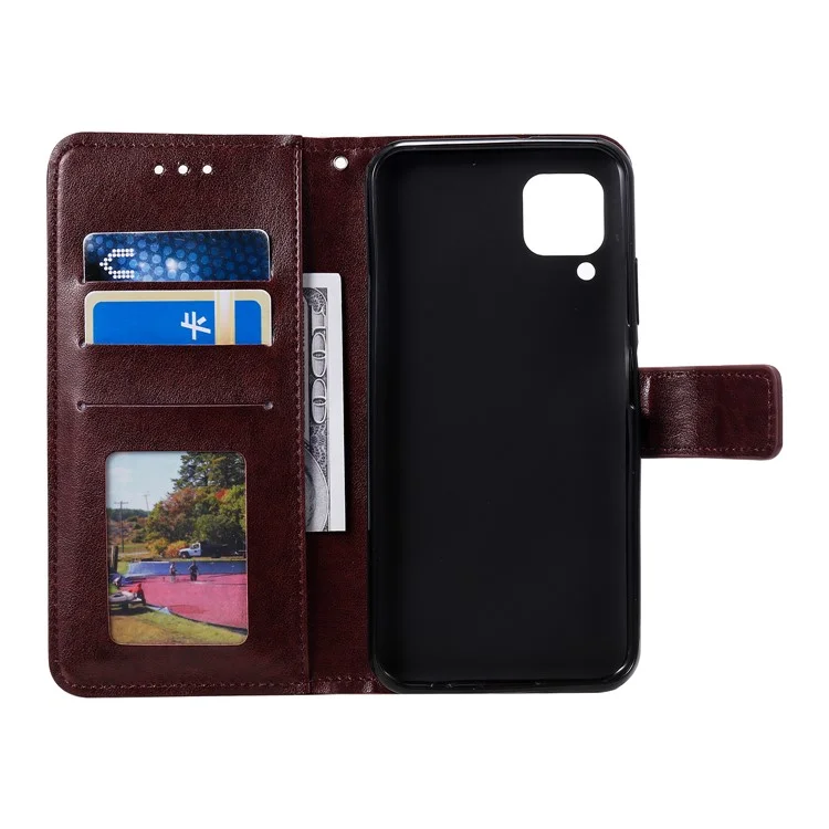 Capa de Carteira de Couro com Estampa de Mandala Floral com Alça para Samsung Galaxy A12/M12 - Marrom 