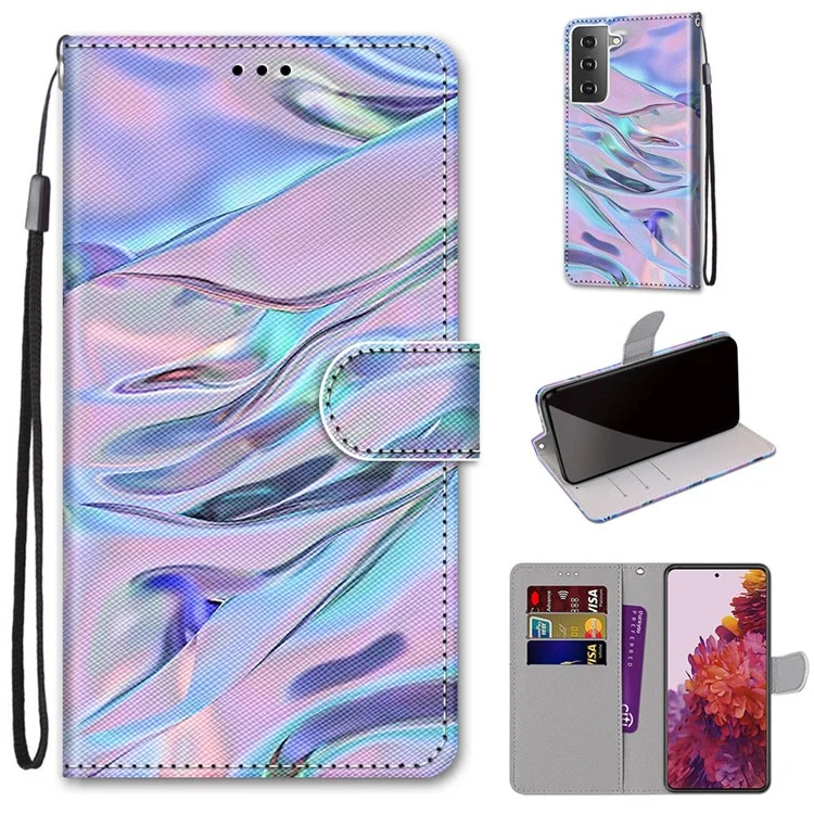 Stand Custodia in Pelle Nuova Cover Decorata per Samsung Galaxy S21 4G/5G - Motivo a Grinze