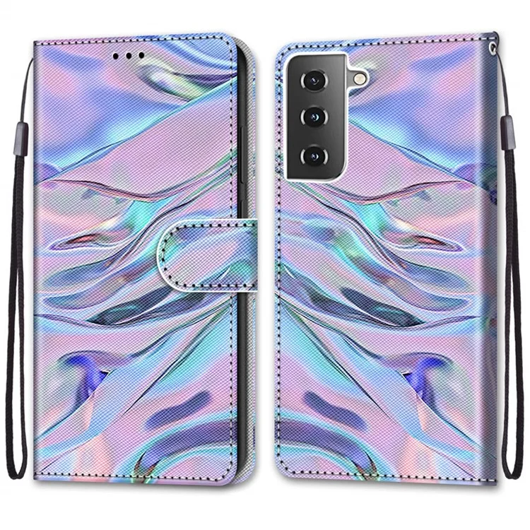 Stand Custodia in Pelle Nuova Cover Decorata per Samsung Galaxy S21 4G/5G - Motivo a Grinze